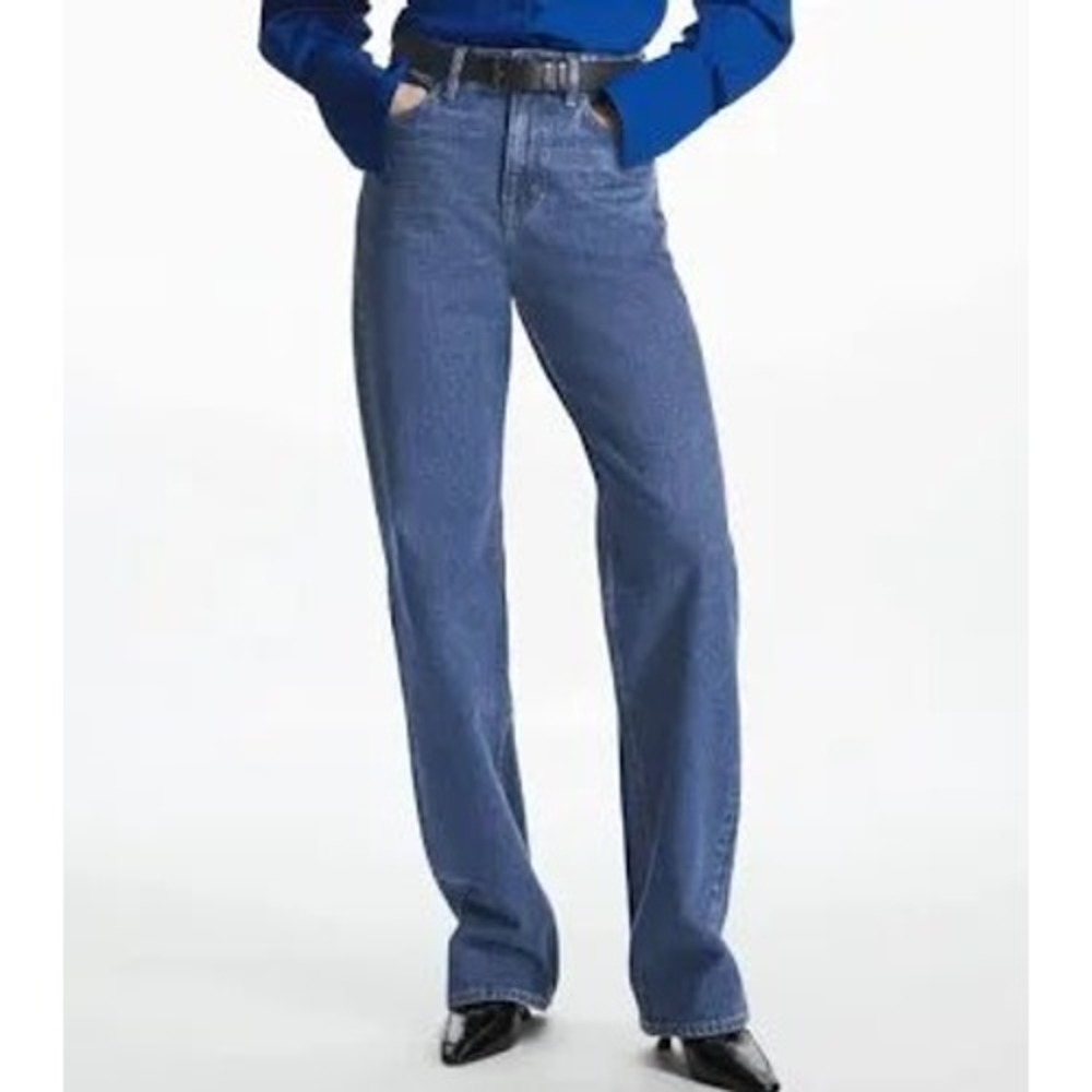 COS Loose Straight Jeans Womens 32 Blue EUC High Rise Full Length Denim Classic